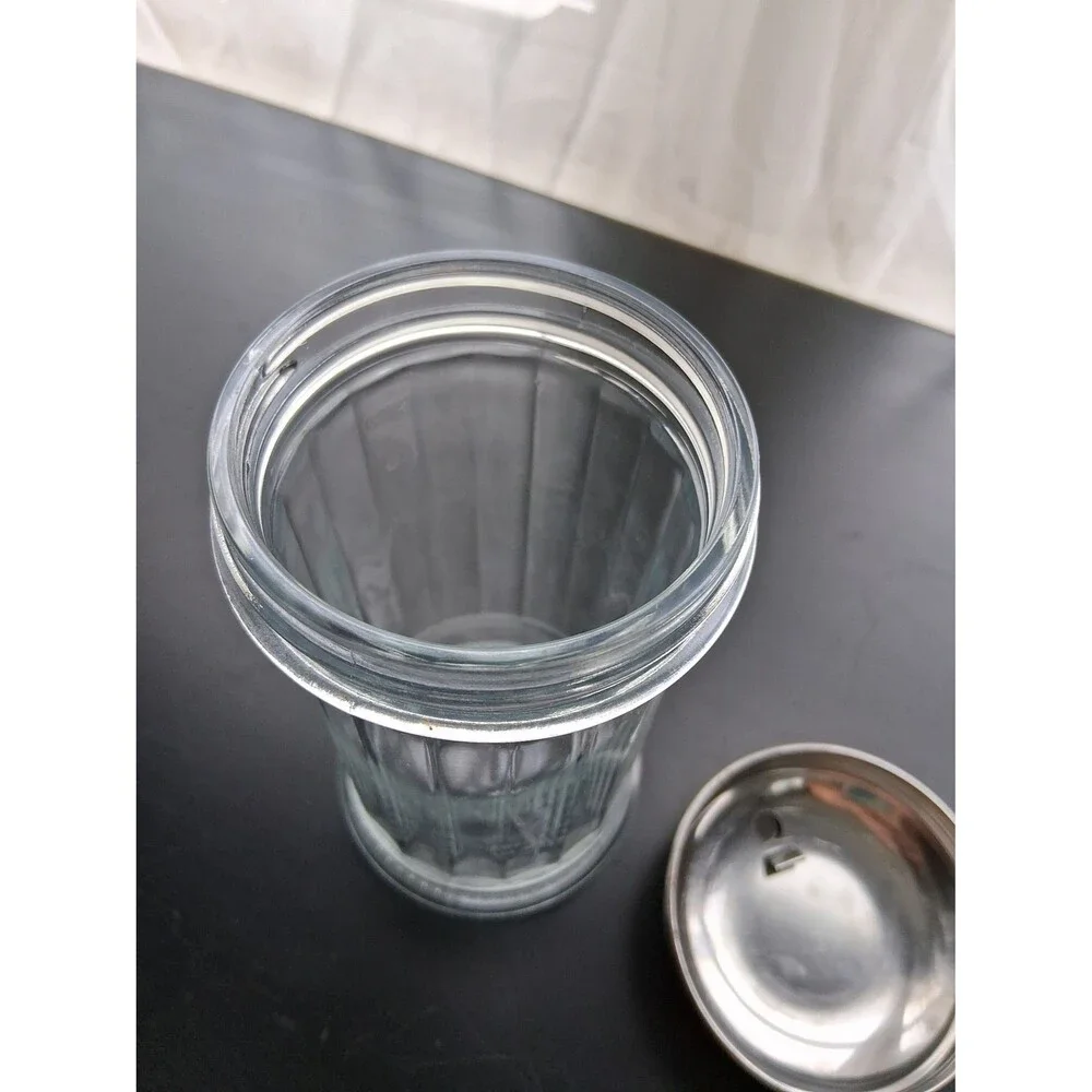 12 Oz Retro Sugar Dispenser Clear Glass Jar Stainless Steel w/Pour Flap Lid